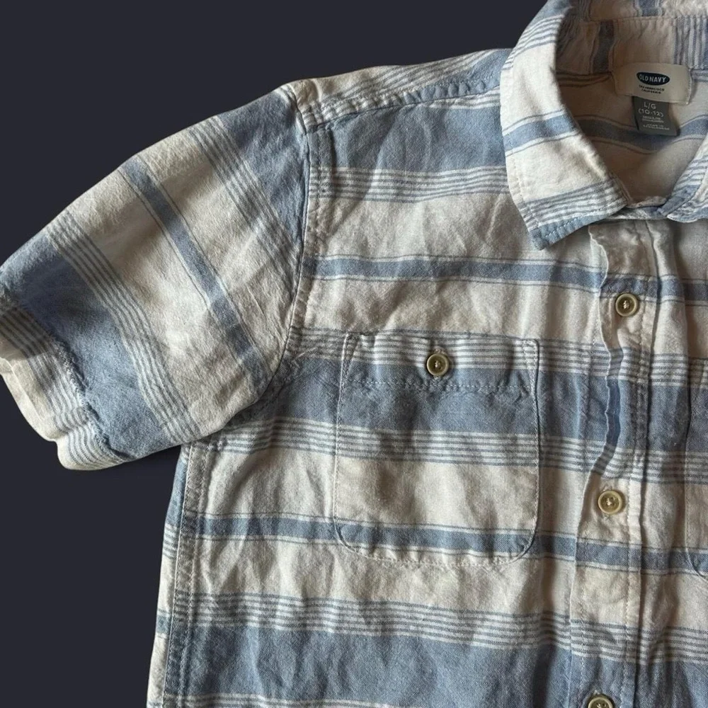 Classic Old Navy Boys’ Striped Linen Blend Button-Up Shirt – Size L (10-12)